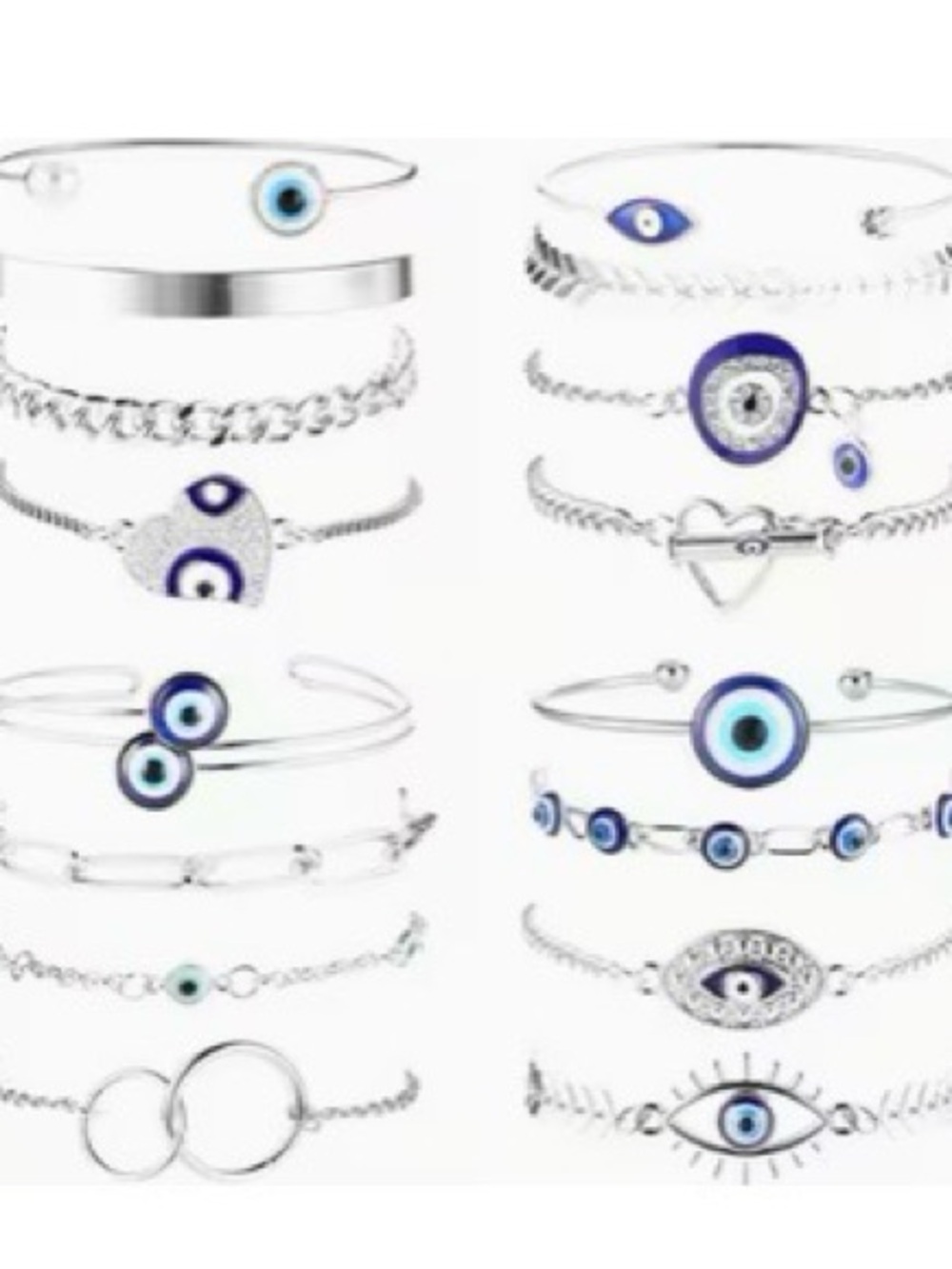 Silver Evil Eye Bracelet Bundle (3) - costume jewelry set